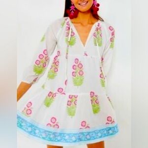 SZ Blockprints Cotton Boho 3/4 Sleeve Mini Dress Floral size Medium